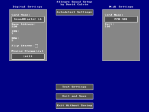 Sound card and MIDI options in setup.exe.Suggested settings for DOSBox shown.