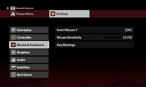 In-game mouse and keyboard settings (Launch).