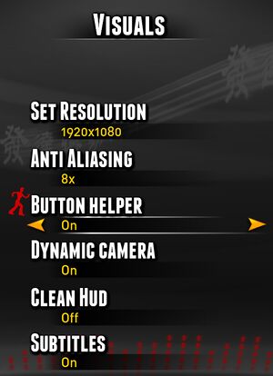 Graphical settings. "Button helper" is gameplay effecting setting which also effects score.