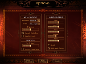 General settings menu
