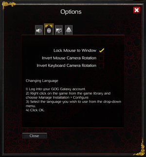 Input settings menu