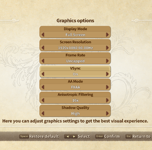 In-game Graphics settings.