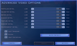 In-game advanced video settings (Empire at War/Forces of Corruption).