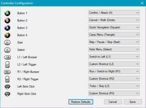 Gamepad button remapping menu (Xbox, DualShock)[Note 2]