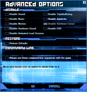 Advanced Options in Tron 2.0 game launcher.