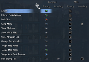 Gamepad settings and keyboard and mouse bindings (Field)