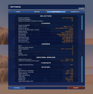 In-game controls layout menu