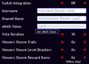 In-game Twitch integration settings.