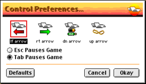 In-game control settings (Classic Mac OS).