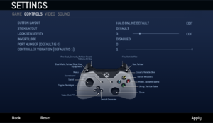 In-game general gamepad settings - also showing the "Halo Online Default" gamepad scheme.