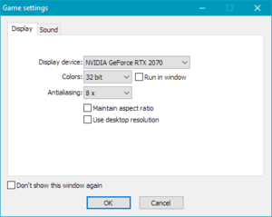 Launcher video settings. If hidden, can be started via <path-to-game>\Settings.exe.