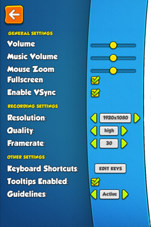 General settings. Please note that middle section is for video recording settings, not graphical settings.