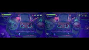 Local two-player co-op split screen behavior, as seen at a 16:9 resolution.