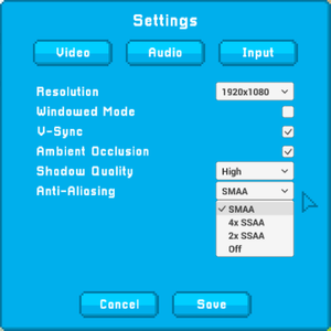 Video settings menu