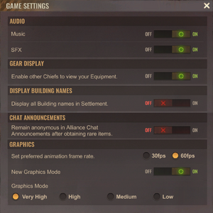 General options menu