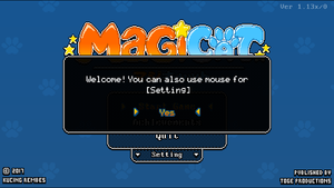 Game explaining that you can open settings using mouse cursor first time launching the game.