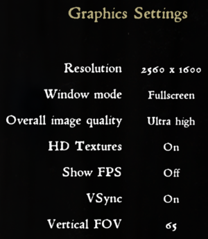In-game basic video settings. HD textures can be enabled with a free DLC.