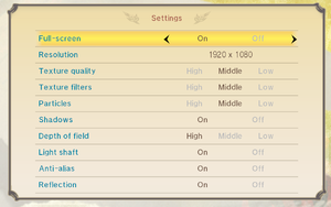 In-game graphic settings. Launcher settings: "Game", Graphic.