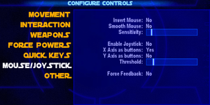In-game mouse/joystick settings.