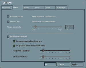 In-game mouse/gamepad settings.