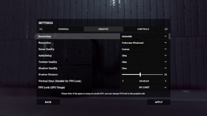 Graphics settings tab, in-game. Less options available in main menu.