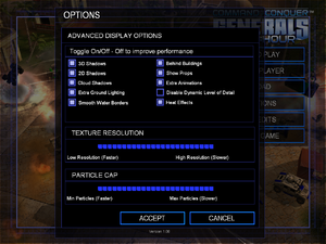 In-game advanced video settings for Zero Hour expansion.