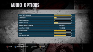 Audio options. Venue music includes music playing in the background on stereos or jukeboxes, and also music cues and stings that play when a player wins a hand or goes all-in.