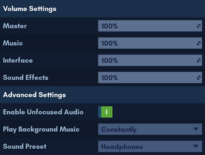 In-game audio settings as of Alpha 5.