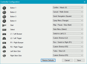 Gamepad button remapping menu (Xbox, DualShock)