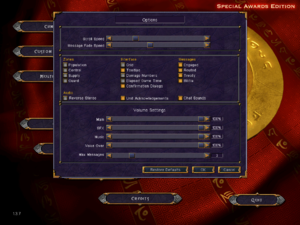 Game options menu.