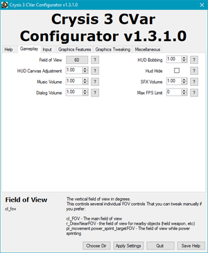 Crysis 3 CVar Configurator unlocks many options.