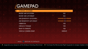In-game control settings (for gamepad).