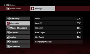 In-game controller settings (Launch).