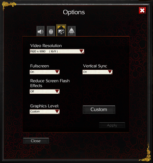 Main graphics settings menu