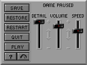 In-game options menu (1992 VGA remake)