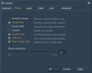 Mouse and joystick settings