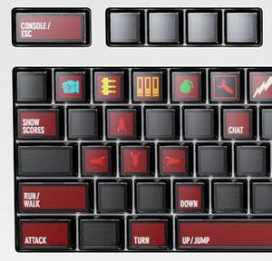 Quake III Arena layout for Optimus Maximus keyboard. The production model uses the same 48x48 display for all keys including the space bar, unlike this rendering.