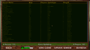 In-game multiplayer server browser, with the gamespy patch applied.