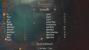 The Knight Witch input remap screen showing the default layout for the DualSense.