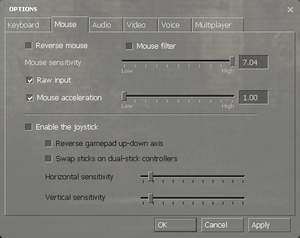 In-game mouse/gamepad settings.